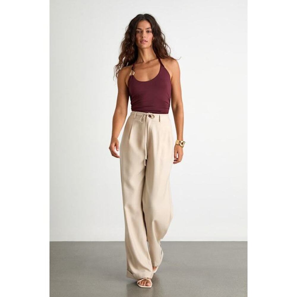 Lulus Bowen Light Khaki High-rise Wide-leg Trouser Pants Beige - Size S